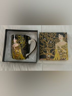 NIB•Black & Gold Art Nouveau “Portrait of Adele Bloch” Coffee Mug in Gift box